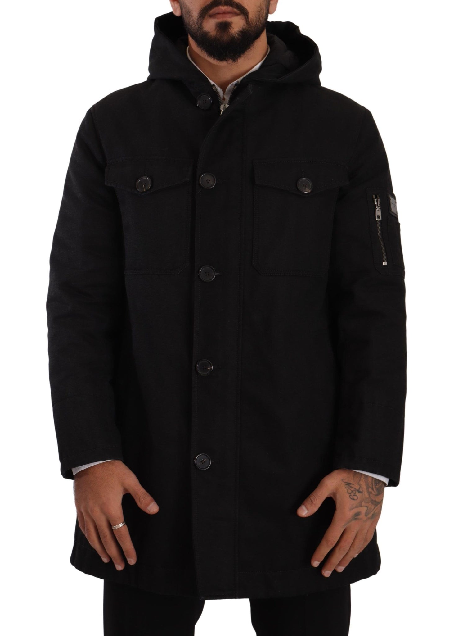 Black Denim Hooded Parka Coat Winter Jacket