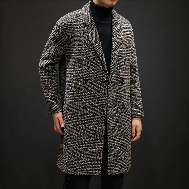Double-Breasted Plaid Overcoat