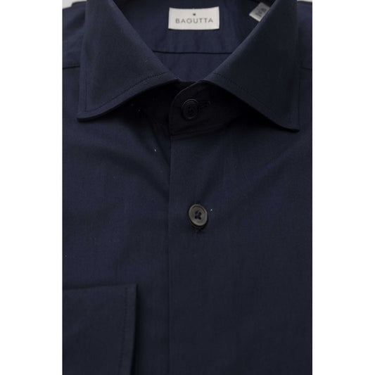 Blue Cotton Men Shirt Slim Fit With French Collar