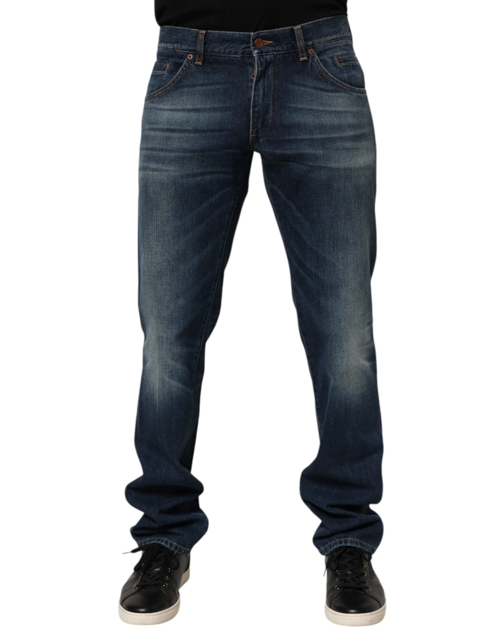 Dark Blue Washed Cotton Skinny Men Denim Jeans