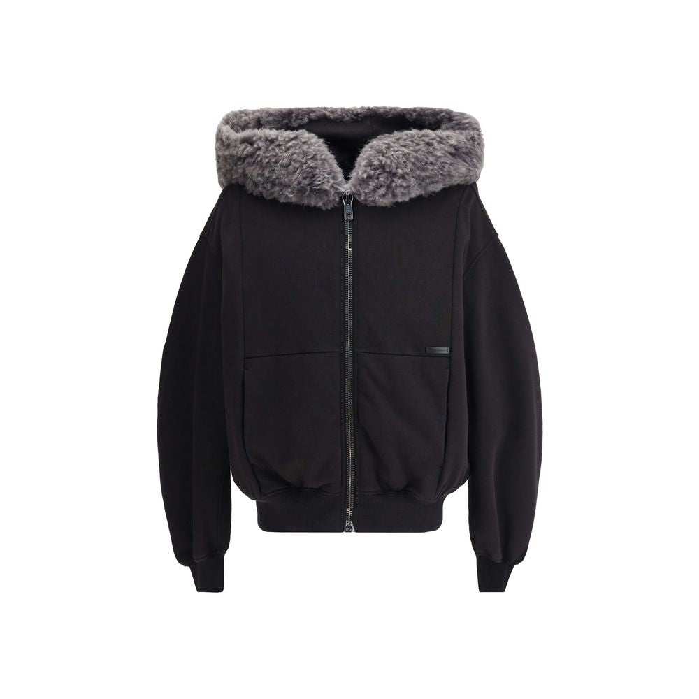 Hooded Sweatshirt with wide fur-trimmed hood