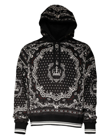 Black Bandana Print Crown Logo Cotton Hoodie Sweater